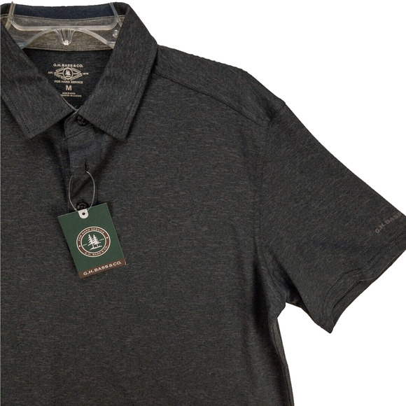 G.H. Bass & Co. Quick Dry Polo Mens Medium Short Sleeve 3-Button Shirt Black - Picture 4 of 12